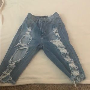 Distressed jean shorts